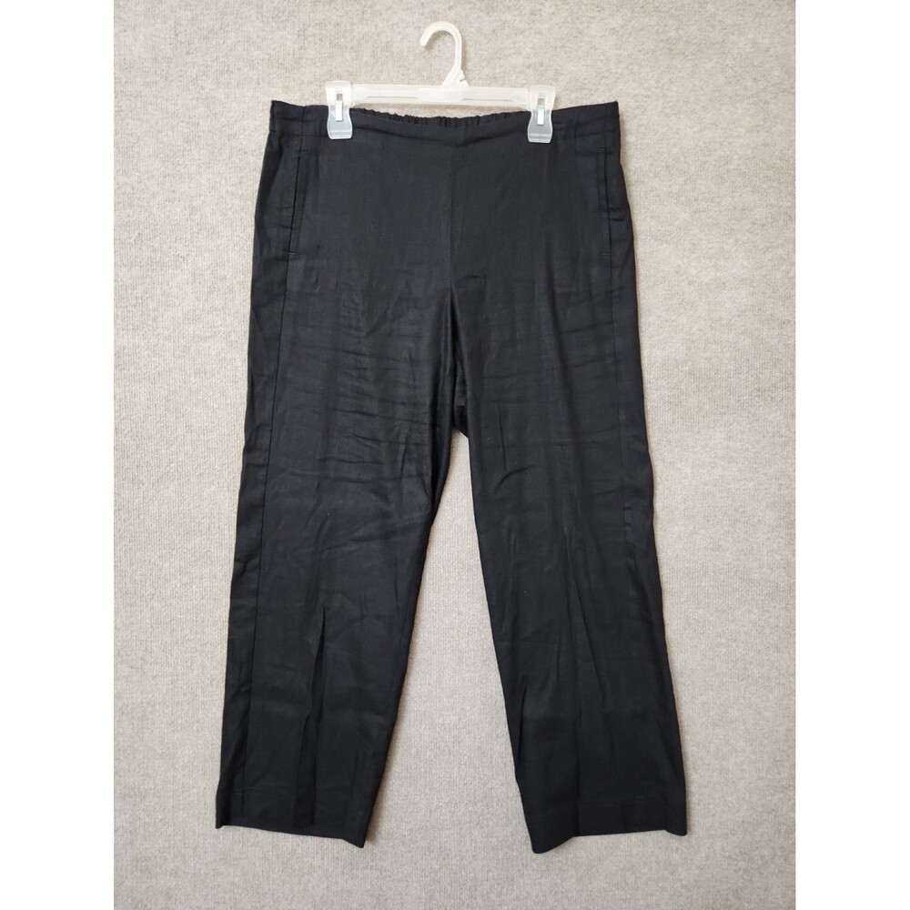 J Jill Linen Stretch Pull On Pants Womens 14 Petite Black Elastic Waist